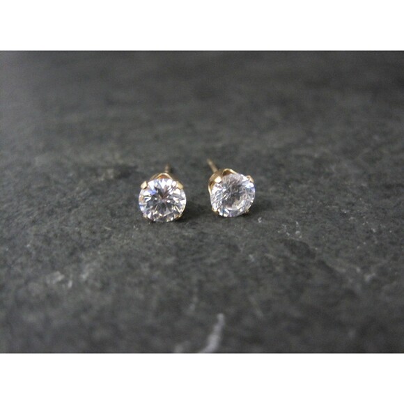 Vintage 5mm Cz Stud Earrings 14K Gold Filled New Old Stock - Picture 9 of 10